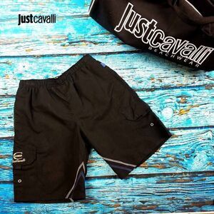 New Just Cavalli Men Black Surf Board Swim Shorts Beach Volleball Sports Trunks